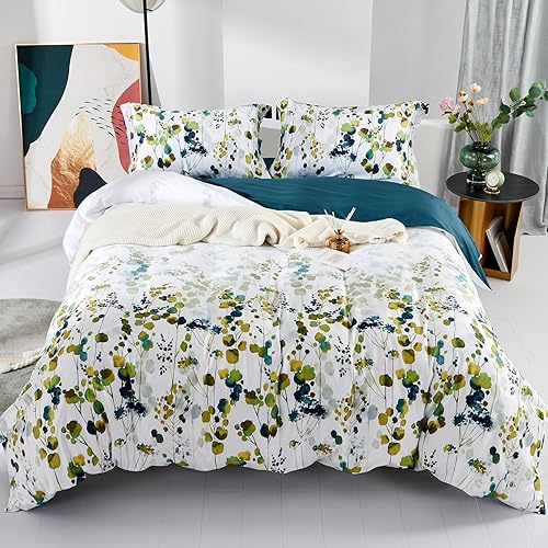 Miniatura 8 de MILDLY Juego de funda de edredón 100% algodón de fibra larga, ultra suave, estampado de hojas amarillas y verdes, juego de funda de edredón otoñal