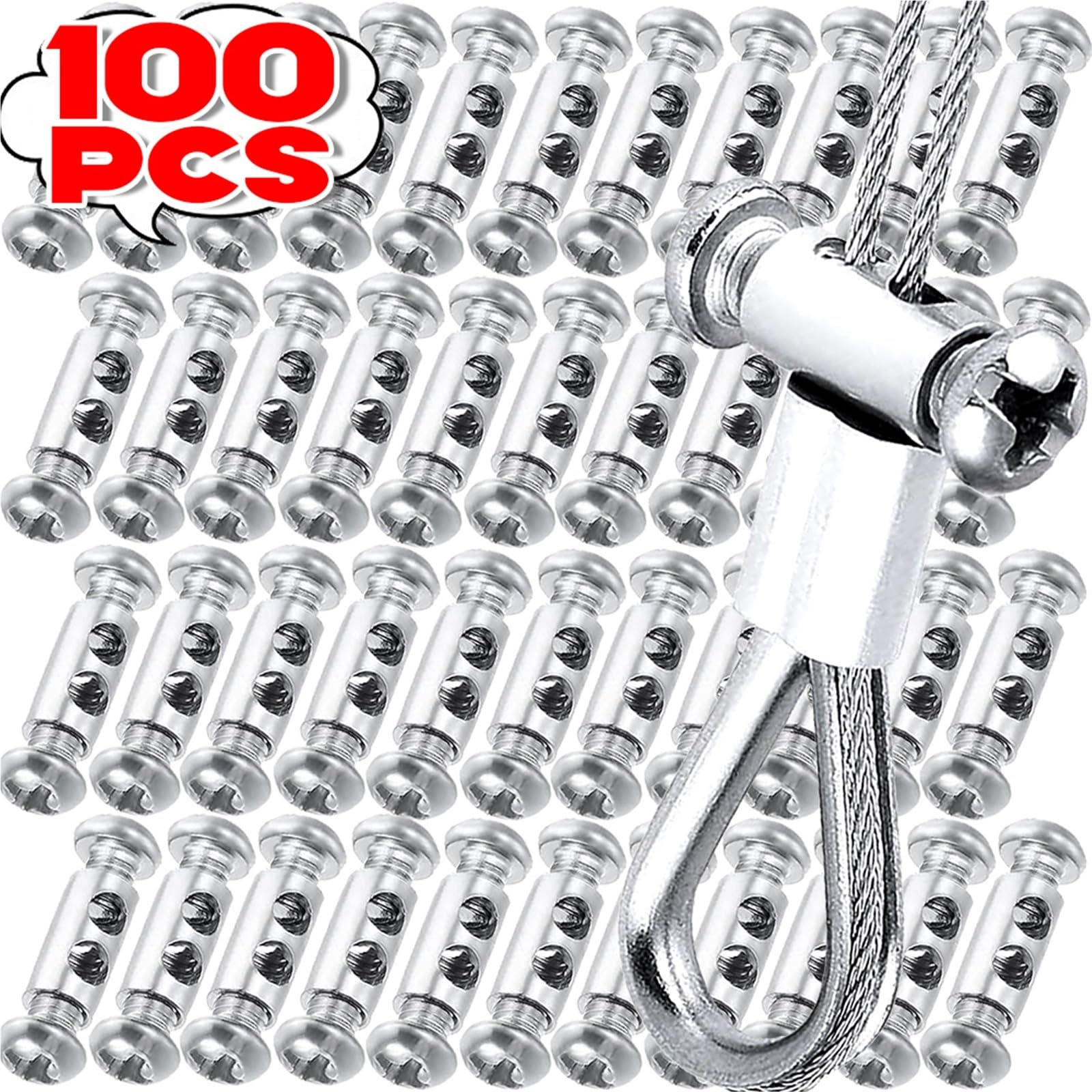 Morsetti Per Filo Stendibiancheria Clip for imbracatura for fune metallica regolabile Morsetti a doppio foro Viti Hardware fisso Cavo in acciaio di fissaggio in rame(100PCS)