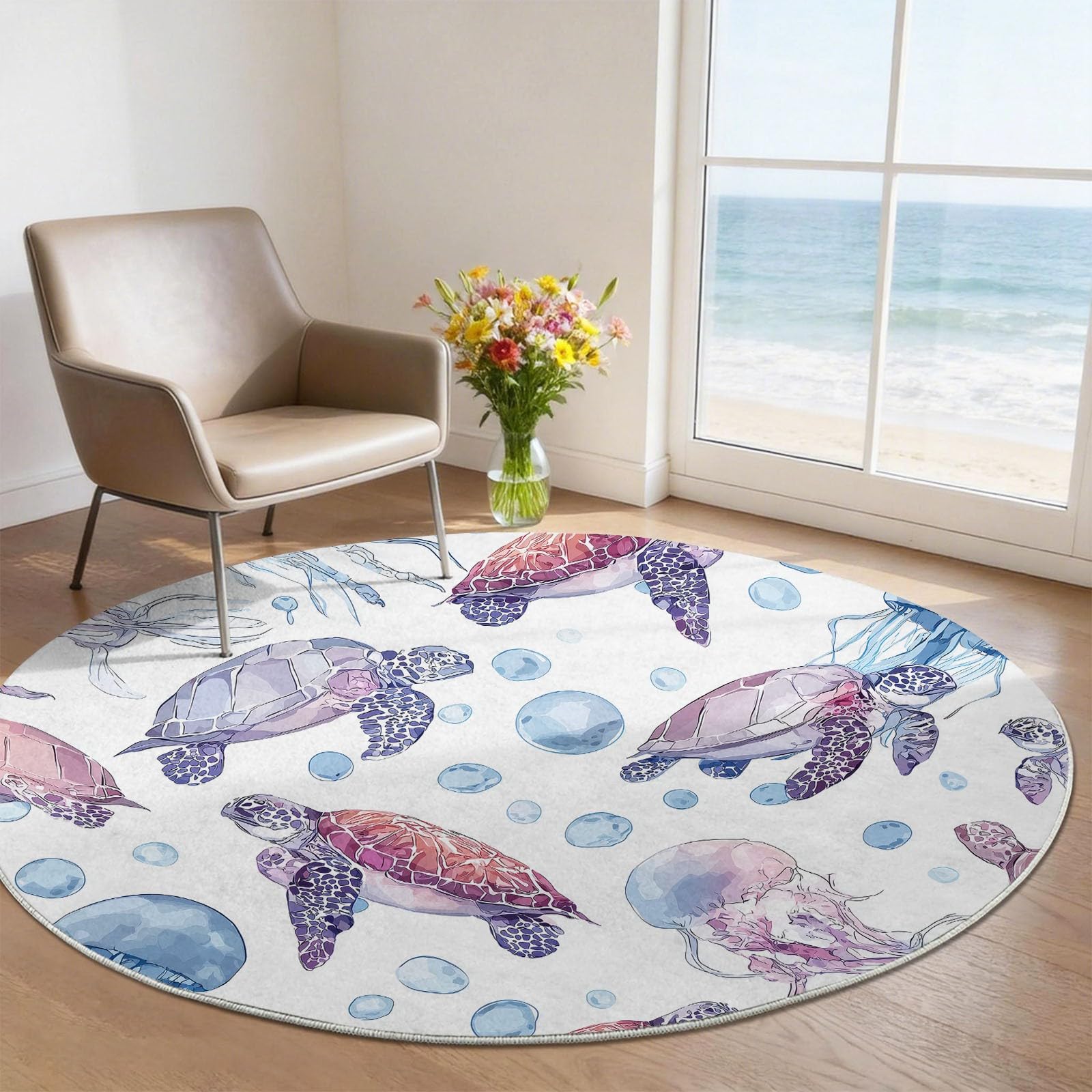 Tapis rond lavable idéal pour une salle de jeu aquatique et colorée