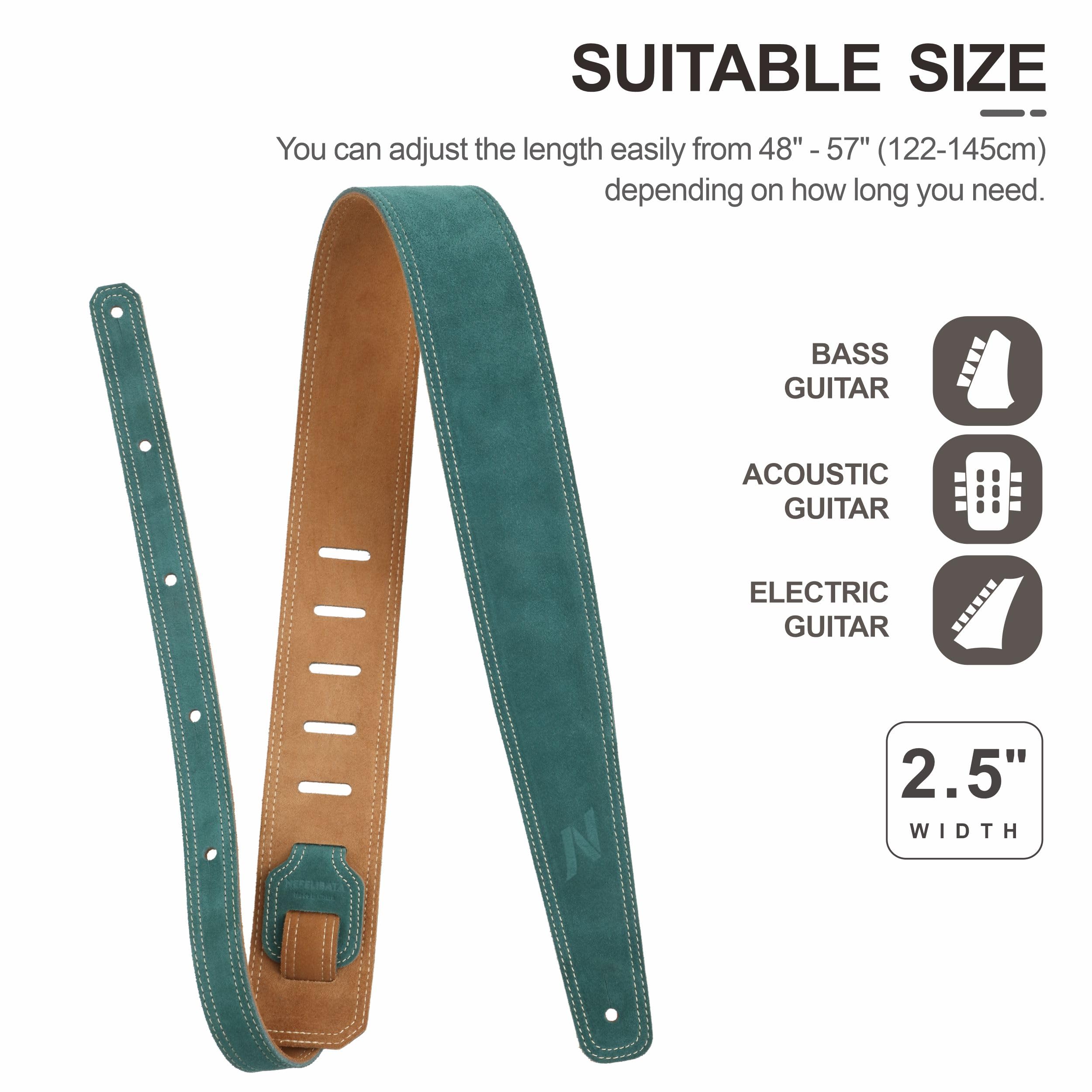 Nefelibata sangle de guitare en cuir 2,5" avec rembourrage en mousse, pour guitares acoustiques, basses et électriques