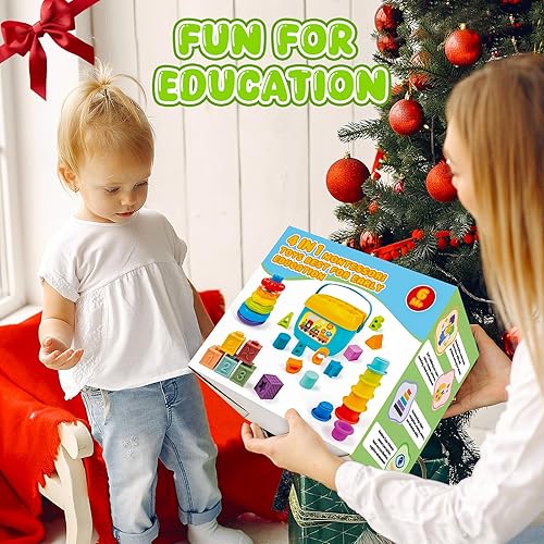 Miniatura 6 de Montessori Juguetes para bebés de 6 a 18 meses con clasificador de formas sensoriales a juego, juguete apilable, bloques de construcción suaves,