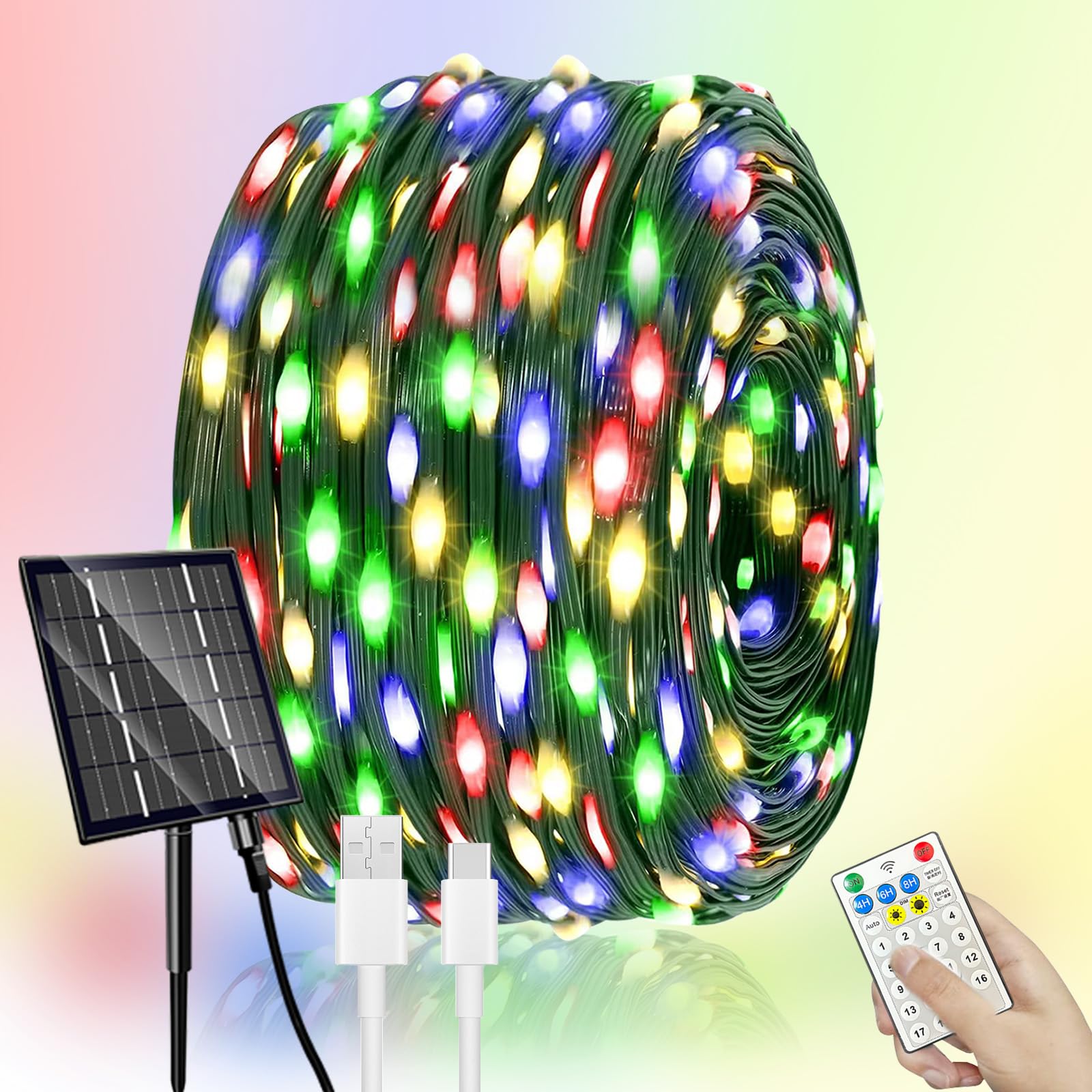 Kelenpro 1 Pezzi Catena di Luci Solari per Esterni, 60M 600LED Catena Luminosa Esterno Solare, Luci Solari da Giardino 19 Modalità IP65 Luce Esterno Decorazioni per Giardino,Natale,Matrimonio-Colore
