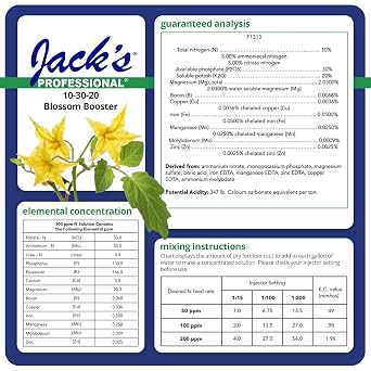 Jack's Professional 10-30-20 Blossom Booster Water-Soluble Fertilizer with Micronutrients for Increasing Blooms in Plants Grown in Continuous Liquid Feed Programs, 25lbs, 2 Pack