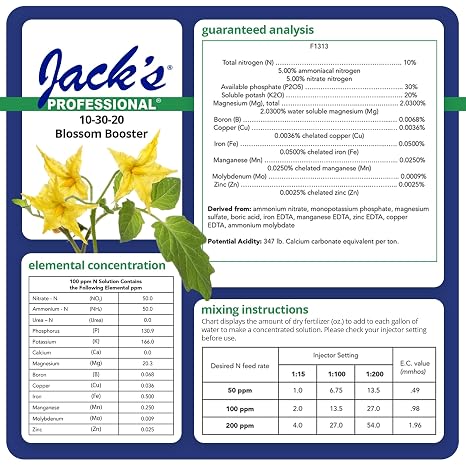 Jack's Professional 10-30-20 Blossom Booster Water-Soluble Fertilizer with Micronutrients for Increasing Blooms in Plants Grown in Continuous Liquid Feed Programs, 25lbs, 2 Pack