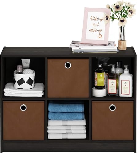 Miniatura 5 de Furinno Estantería Organizadora de Almacenamiento en Cubos Básica 3x2 con Contenedores, Espresso/Marrón Espresso/Marrón,Americano/Marrón