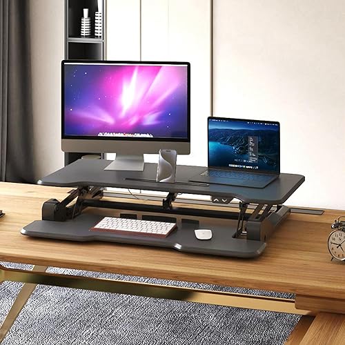 Miniatura 5 de Mount-It! Convertidor de escritorio eléctrico de pie con mesa de 38 pulgadas, elevador de escritorio de pie ajustable en altura, elevador de