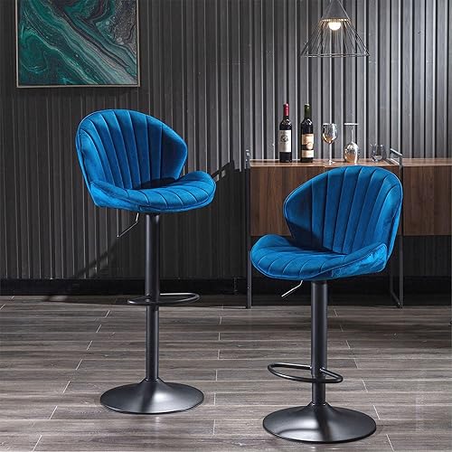 Miniatura 8 de Juego de 2 taburetes de bar, taburetes de bar ajustables con respaldo y reposapiés, taburetes de bar ajustables de terciopelo de diseño moderno