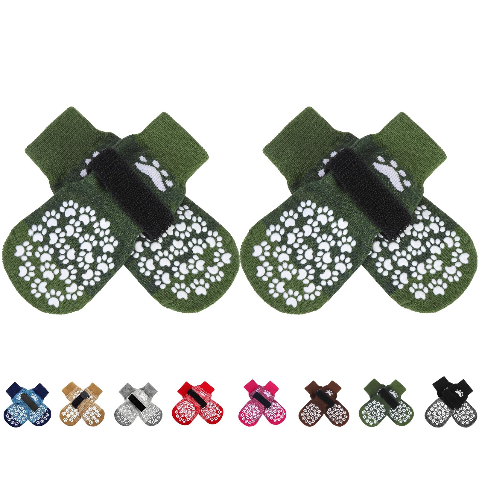 Photo 1 of EXPAWLORER Anti Slip Dog Socks to Prevent Licking Paws, Shoes for Hot Pavement, Dog Booties for Small Medium Large Senior Dogs, Traction Control Boots & Paw Protectors for Hardwood Floors ArmyGreen