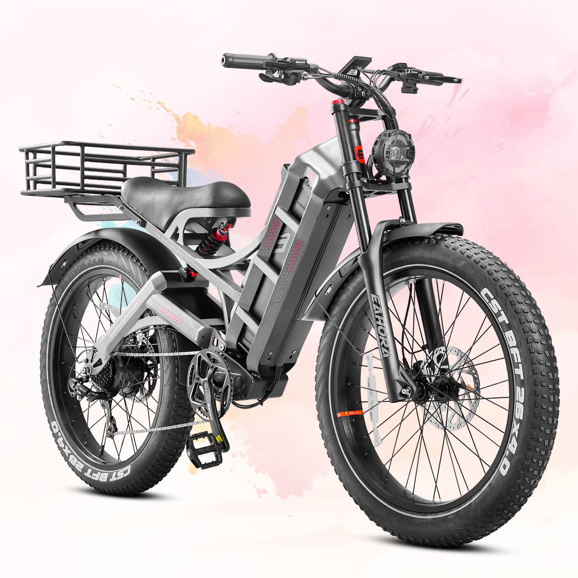 eAhora 2026 Romeo Pro 3/2 52-46Mph Electric Bike for Adults 6000W/4000W/2500W Dual Motor Ebike 60V/80Ah 52V/70Ah Long Range Fat Tire Full Suspension Electric Mountain Bicycle