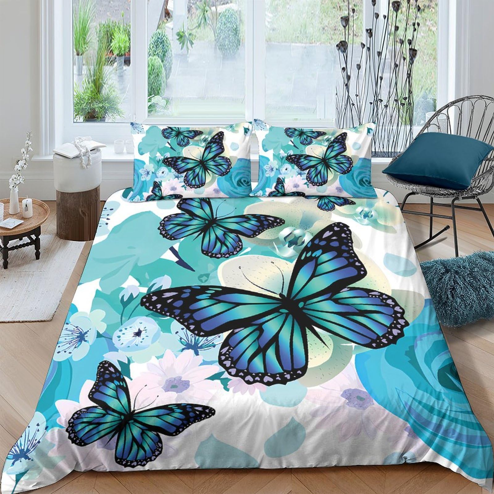3D Printed Butterfly Duvet Cover, Microfiber Comforter Cover Hidden Zipper