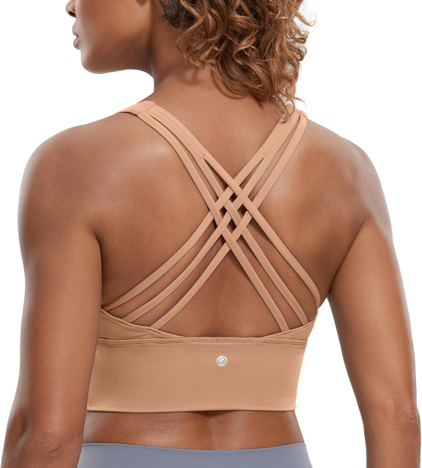 CRZ YOGA Naked Feeling Criss Cross Longline Sports Bras for Women - Wirefree Padded Strappy Yoga Cropped Tops