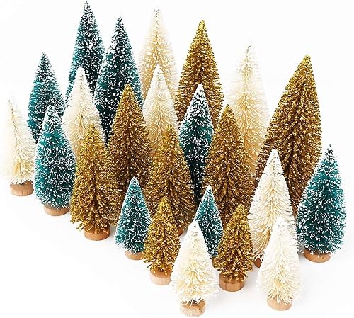 Miniatura 7 de 8 piezas de mini árboles de Navidad artificiales, cepillo de botella falso, árboles pequeños de pino esmerilado con base de madera, adornos de mesa,