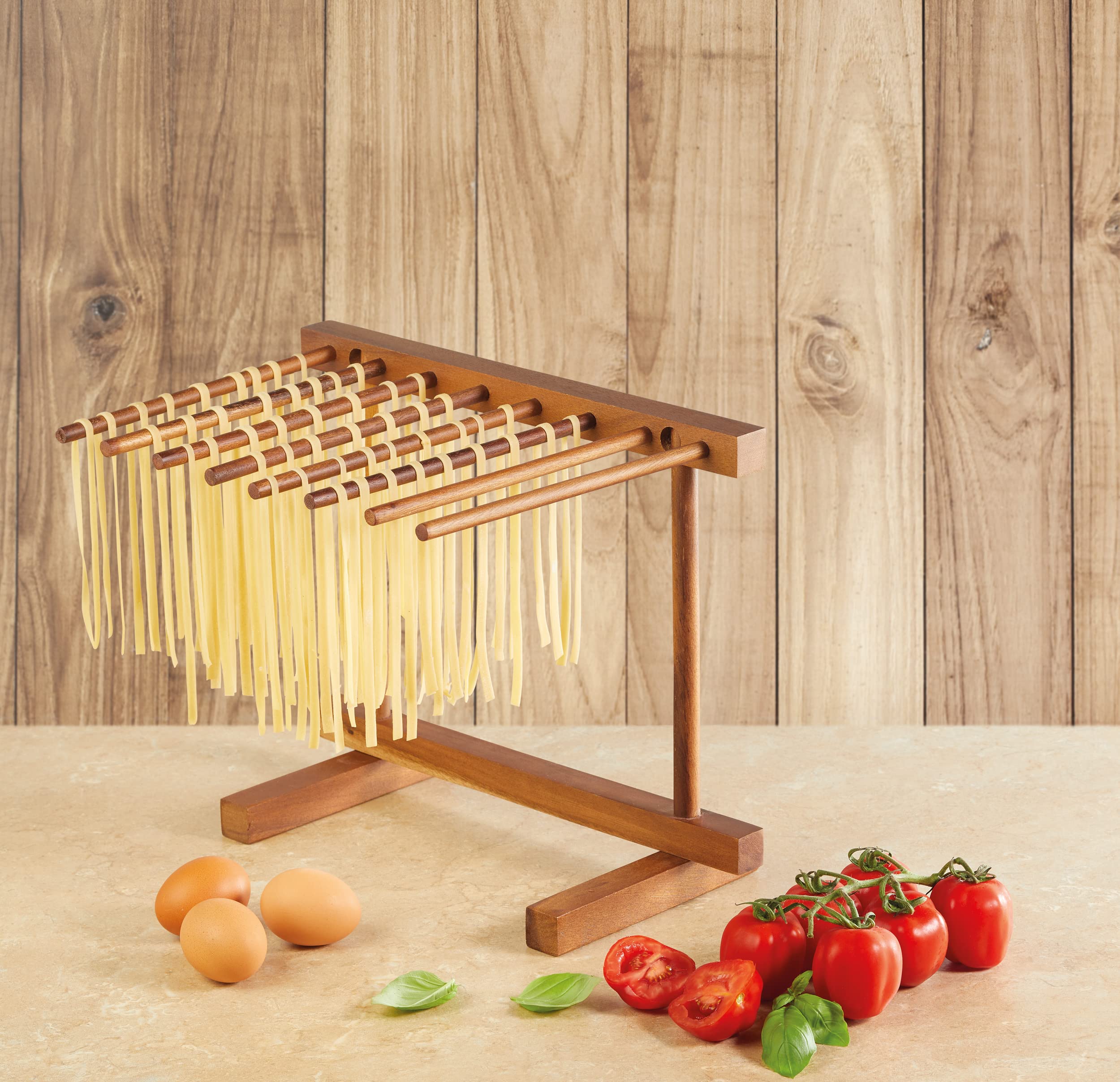 KitchenCraft Składany Stojak do Suszenia Makaronu World of Flavours, Drewniany, 36 × 30 × 23,5 cm – Kolor Brązowy