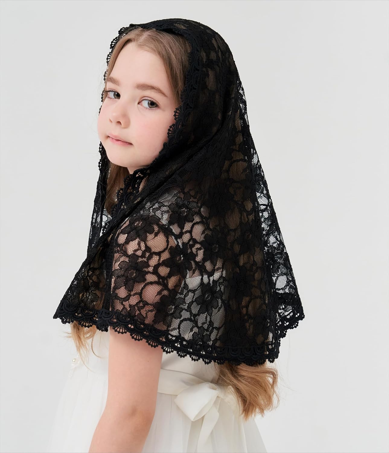 D Shape Veil Catholic Veil for Girls Bone Flower Veils Baptism Veil for Girls Girls Veil for Funeral K4
