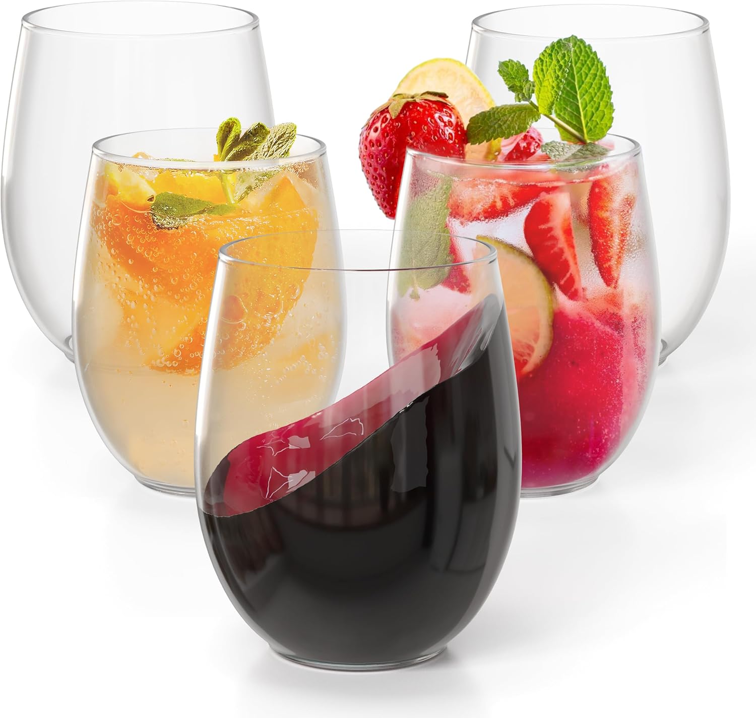 Exquisite 48 Pcs Unbreakable Stemless Plastic Wine Glasses Disposable Wine Glasses Stemless 12 Oz White Plastic Cocktail Cups White Party Cups Disposable Cocktail Glass Weddings & Events