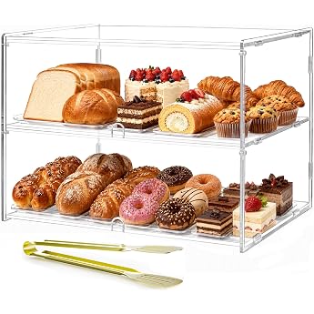 2-st ckige Geb ckvitrine f r kommerzielle Arbeitsplatte 18.9 x 9.5 x 11.8 Acryl-B ckerei-Vitrine Aufbewahrungsbox f r Dessert Donut-Brot Kuchen Cupcakes Bagels Kekse