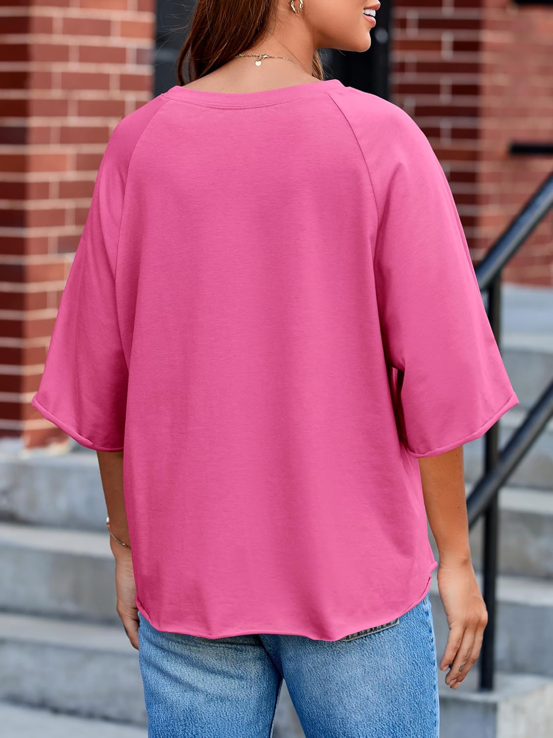 Tankaneo Womens Oversized Half Sleeve T-Shirts Trendy Casual Loose Fit Tops Summer Crew Neck Baggy Shirts - Image 5