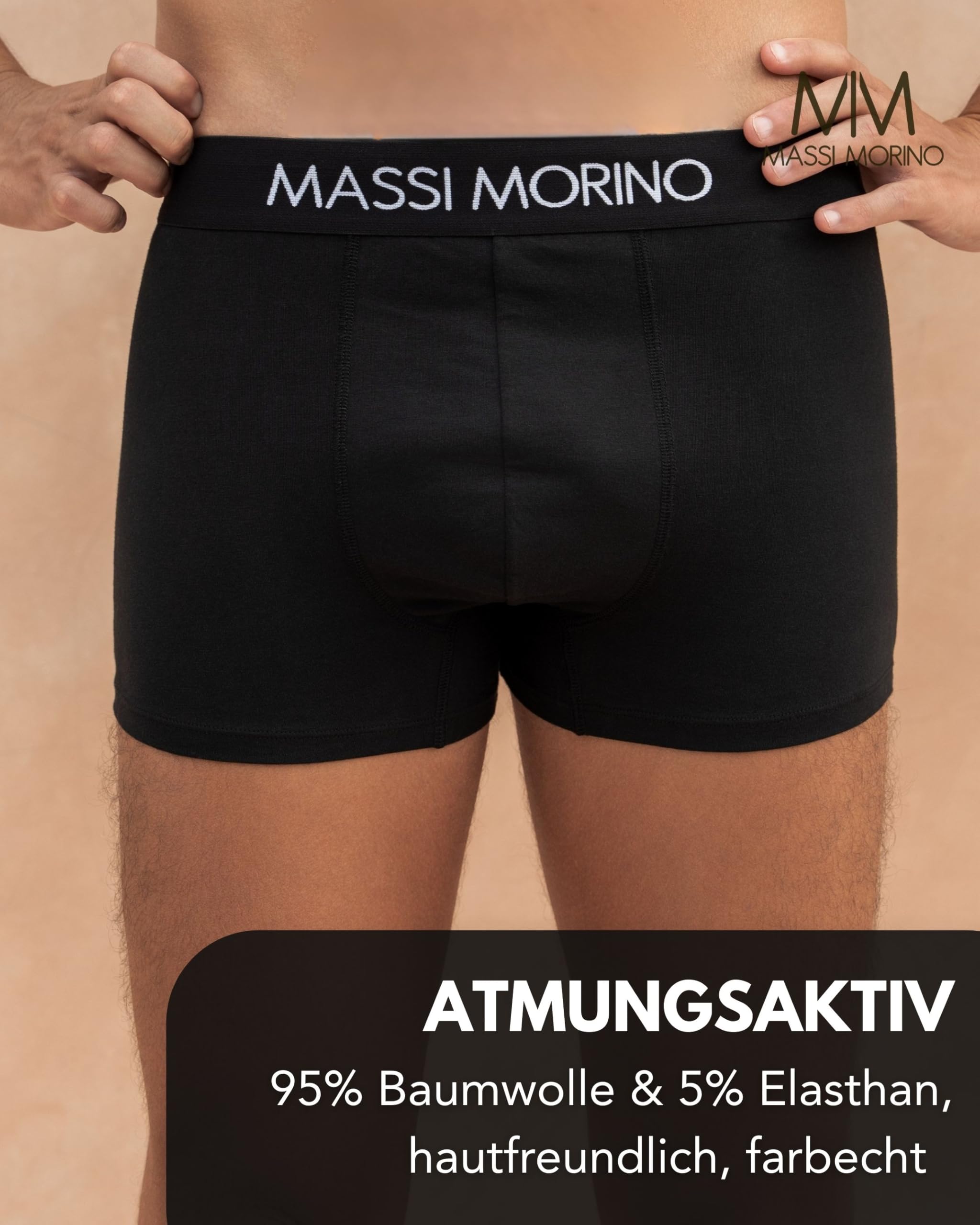 Massi Morino Boxershorts Herren Baumwolle (Einzeln, 6er- oder 10er-Pack) | Männer Unterhosen in schwarz mit breitem Gummibund | Ohne Etikett & Atmungsaktiv (S–4XL)