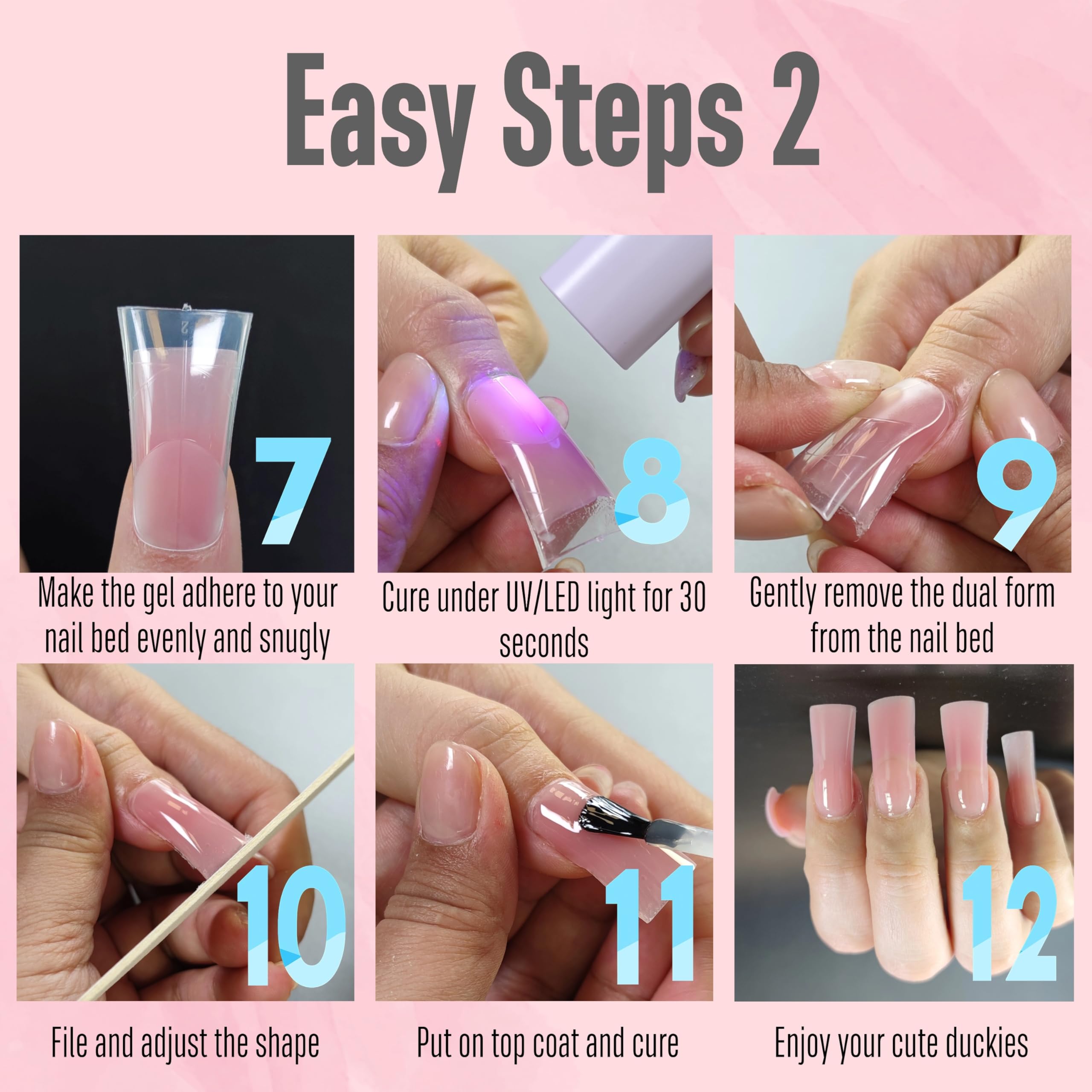 NOVO OVO Duck Nail Dual Forms for Poly Gel Toenail Extension Reusable Full Cover Molds for French Tip Acrylic Duckies Nail Art Design Molds for Manicure for Salon & DIY at Home 240 Pcs 12 sizes - Image 4