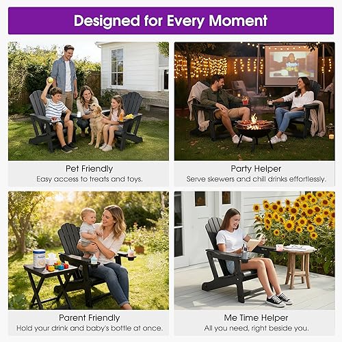 Miniatura 2 de PURPLE LEAF Adirondack Chair Set of 2 HDPE All-Weather Outdoor Fire Pit Chair with 24.6" Oversized Seat Wood-Textured Patio Adirondack Chair with
