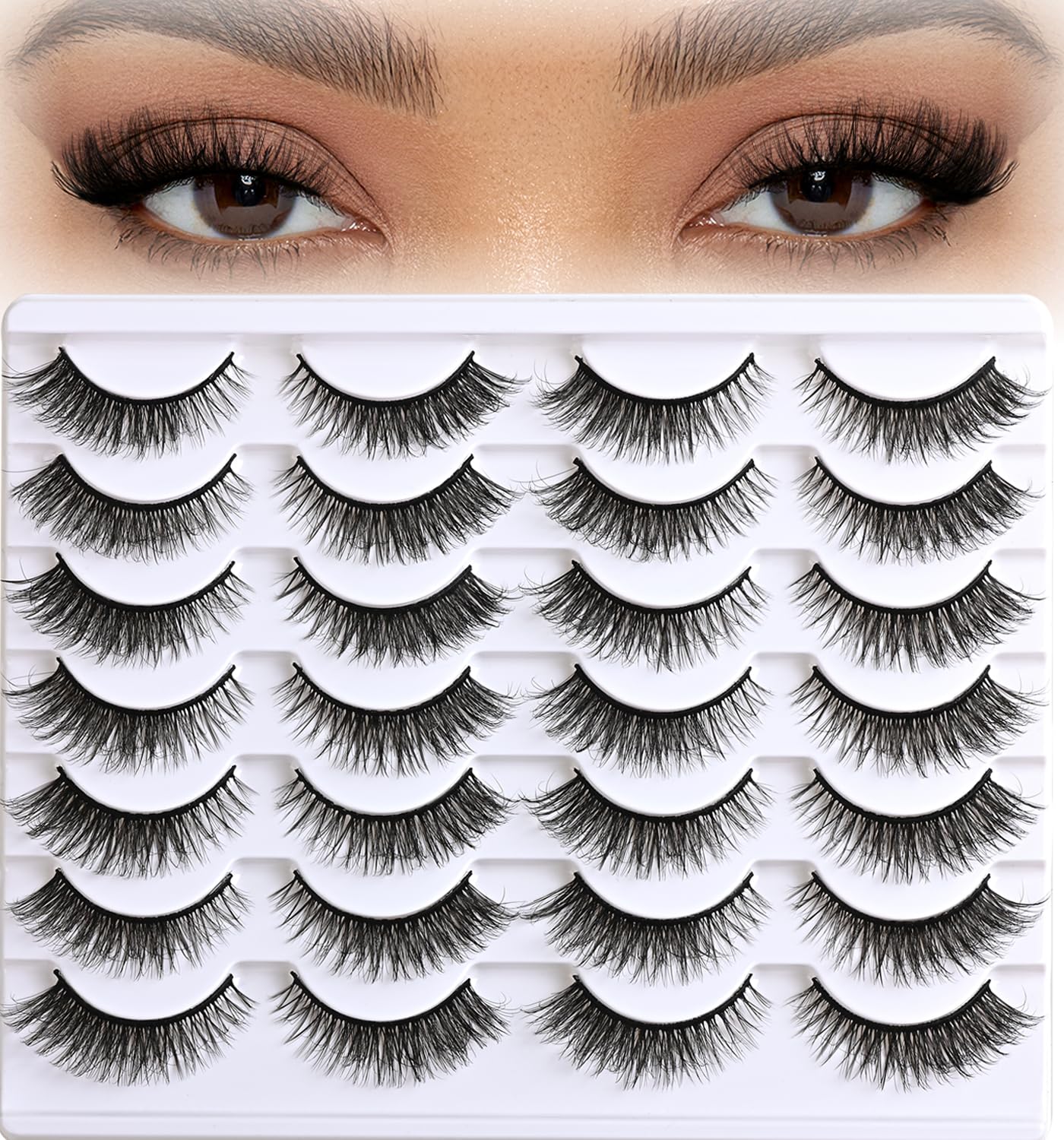 APCYUST Wispy Eyelashes Natural Cat Eye Lashes Short Mink Lash Strips Fluffy Fake Cateye Eyelash 14 Pairs False Volume Eye Lash Pack Natural Look