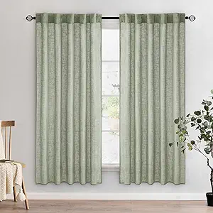 MIULEE Sage Linen Curtains 72 Inch Length 2 Panels for Bedroom Living Room,Green Soft Thick Linen Textured Window Drapes Semi Sheer Light Filtering Back Tab Rod Pocket Burlap Look Decor