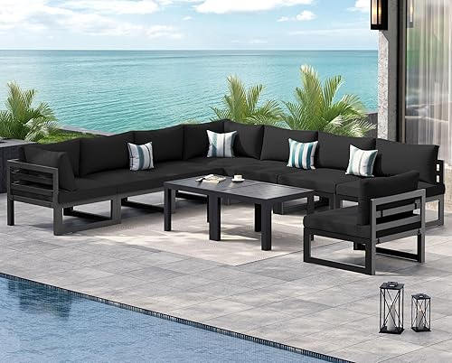 Miniatura 204 de NICESOUL 7 Piece White Powder-Coated Aluminum Patio Furniture with Fire Pit Table, 29 Inch Extra Wide Outdoor Sectional Sofa for 6, High-End Heavy