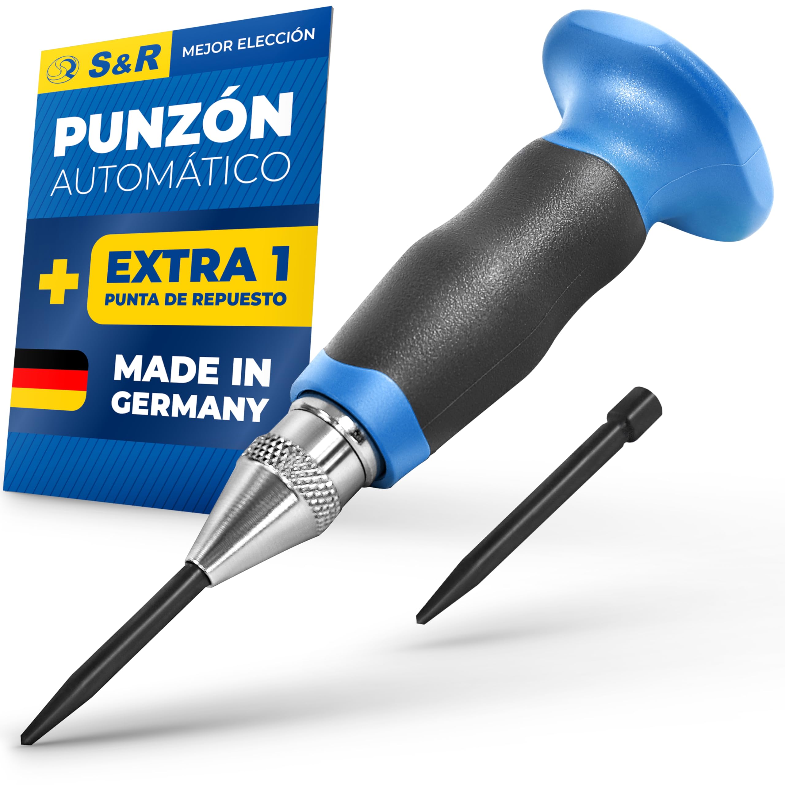 S&R Punzón Botador Automático Regulable 60-130 N con punta de respuesto - Made in Germany