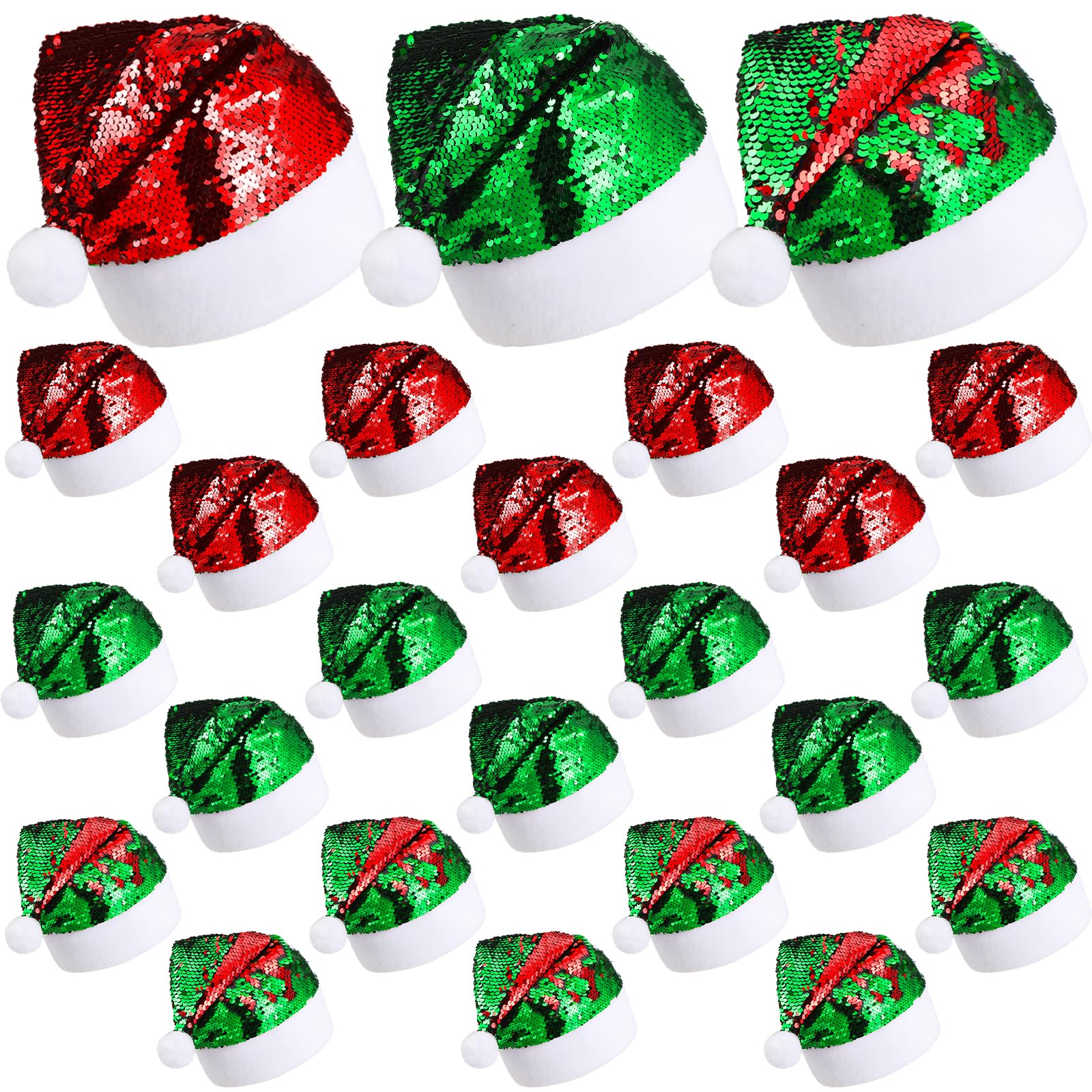 Liitrsh 24 sombreros de Papá Noel reversibles con lentejuelas, sombreros de Navidad para mujeres y hombres, gorro de Papá Noel para fiesta de Navidad