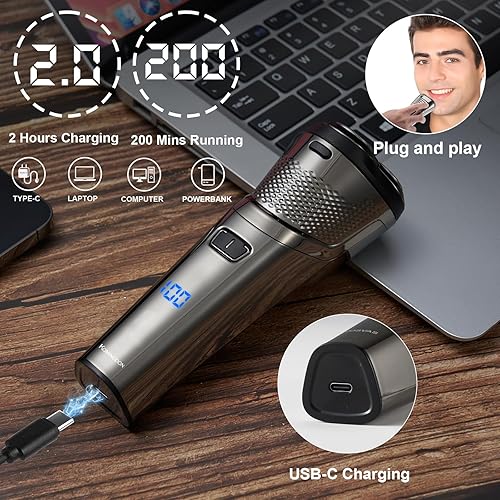 Miniatura 4 de Afeitadora eléctrica para hombres Face Clean Shave  Recargable USB-C, inalámbrica, máquina de afeitar rotativa secahúmeda con pantalla LED y hoja de