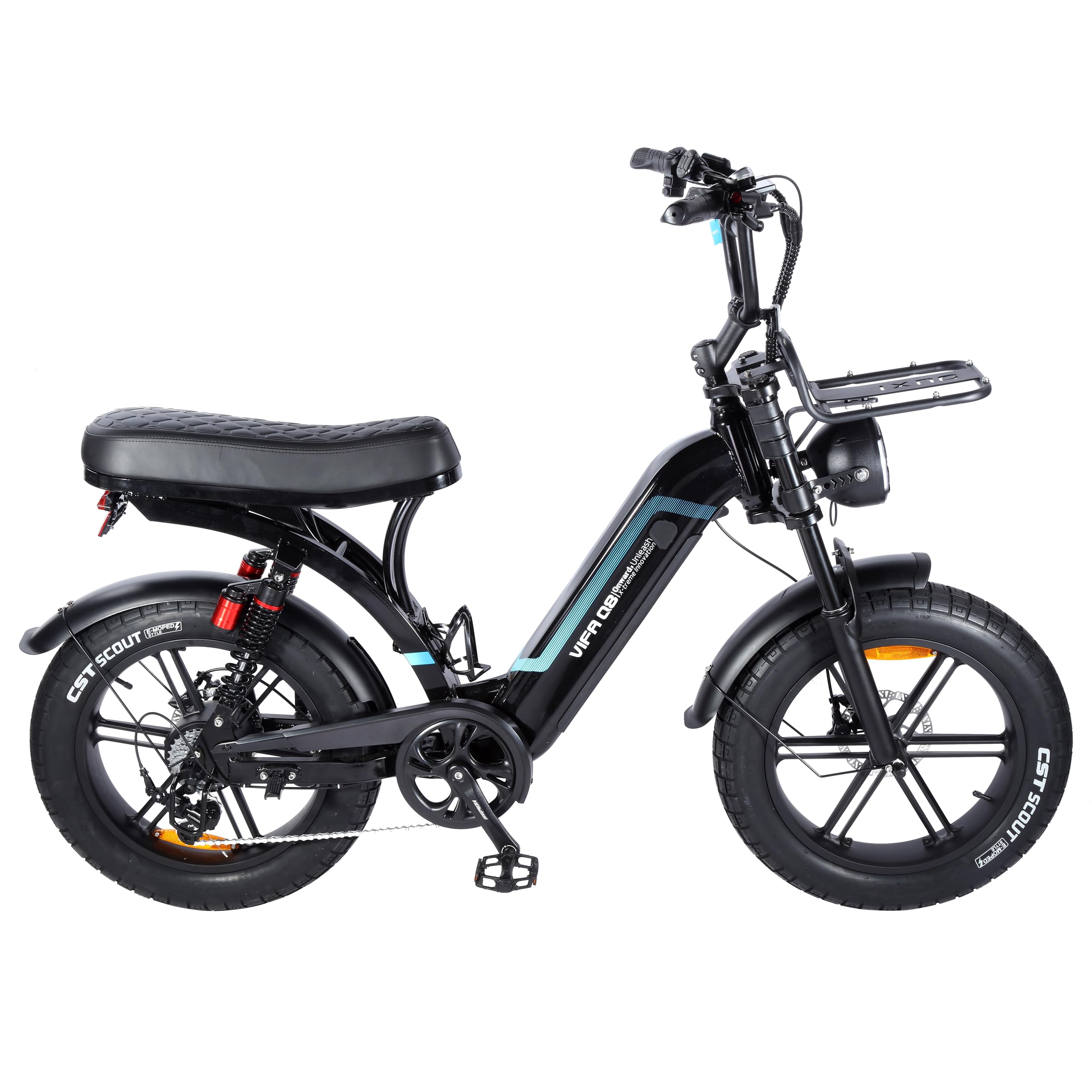 OUXI Q8 E-Bike 20 Zoll Fatbike Elektrofahrrad Pedelec, 250W Motor 60Nm, 48V 15Ah Akku 60-80km, Hydraulische Scheibenbremsen, Vollfederung, Blinker & Frontgepäckträger