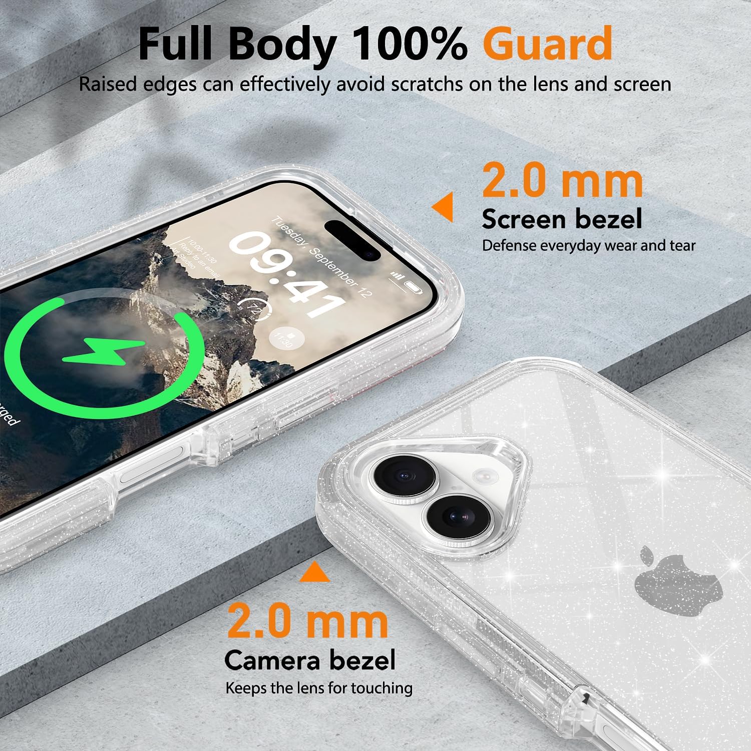 for iPhone 16 Case Clear, Anti-Drop, Transparent, Shockproof, Military Grade Drop Protection, Heavy Duty Protective Phone Case Cover for 16 6.1", Clear Glitter - Image 4