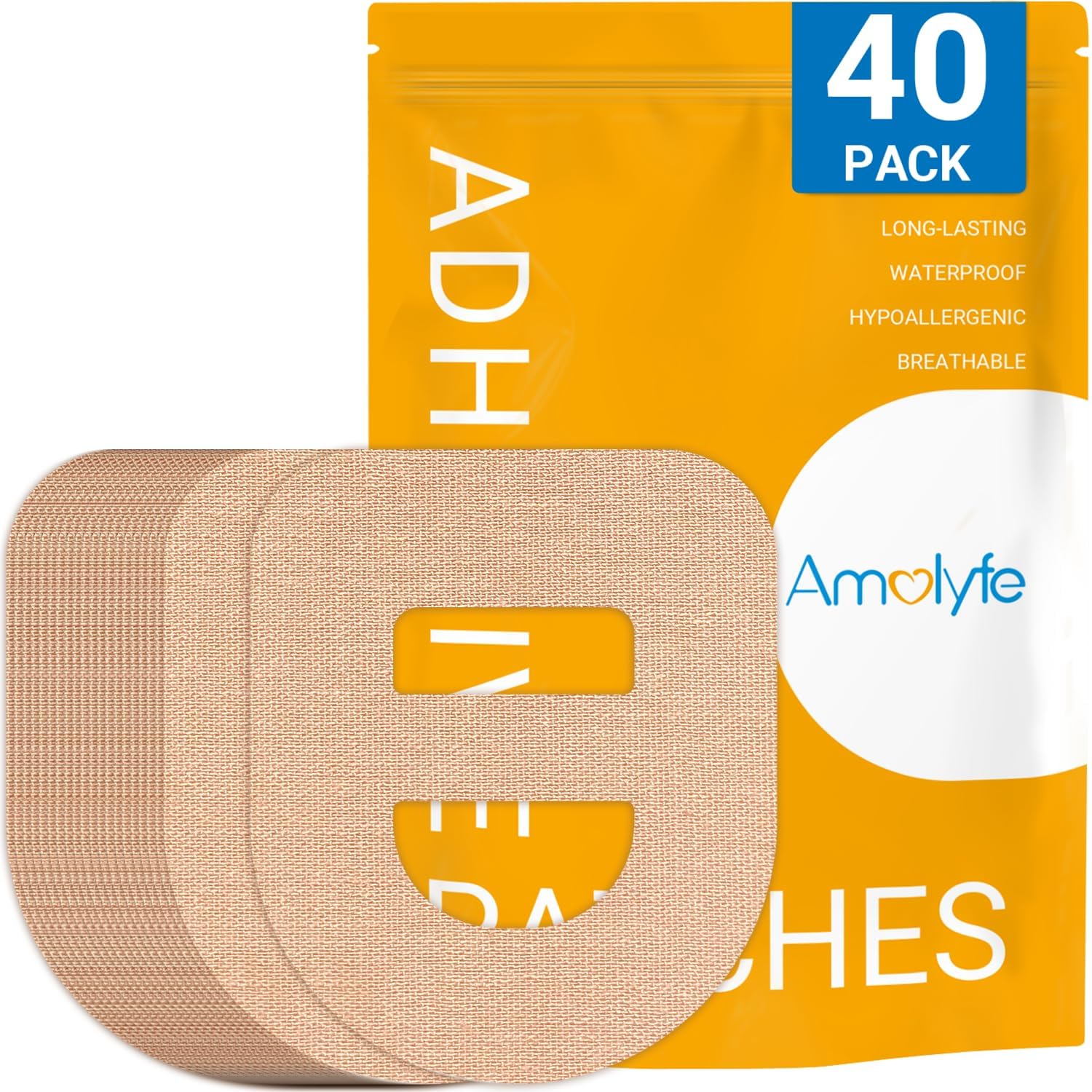Omnipod 5 Adhesive Patches Waterproof, 40 Pack Amolyfe Omnipod Overpatches with Stretchable Strap, Optimized Split Backing for Easy Use, Breathable, Medical Adhesive (Tan)