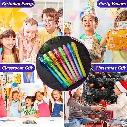 Miniatura 7 de Bolígrafo de tinta invisible, 24 bolígrafos espía con luz UV, bolígrafo secreto, marcadores mágicos de tinta que desaparecen para niños, recuerdos