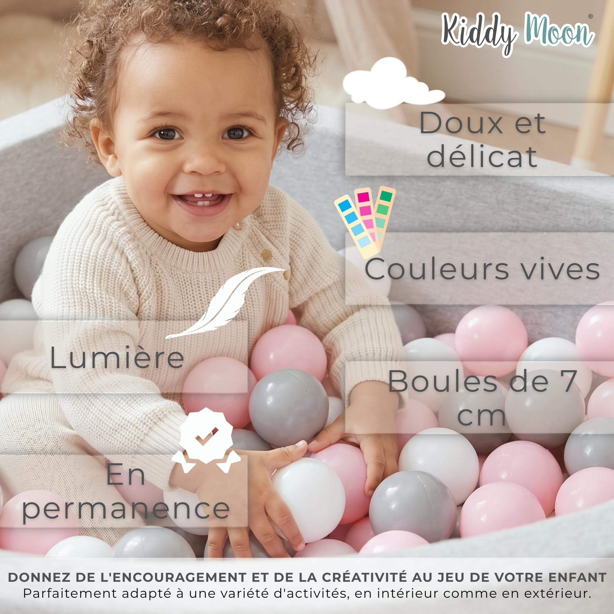 KiddyMoon Piscine à Balles Quart d'angle 90x30cm avec 200 Balles 7cm Bac à Balles en Mousse pour Bébé et Tout-Petit - Gris Clair: Gris Blanc Turquoise