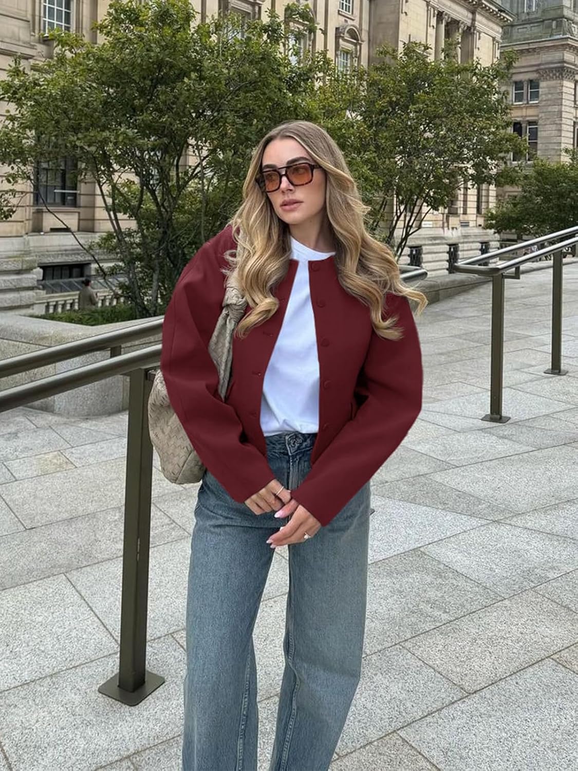 Cicy Bell Womens Balloon Long Sleeve Blazer Cropped Collarless Button Down Suit Jackets Business Casual Fall Outerwear - Image 4