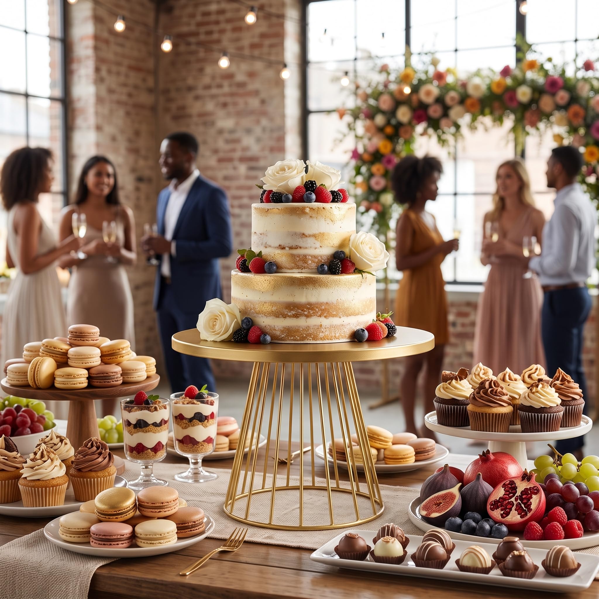 Alzata per Torte in Metallo, Supporto Torta Rotondo Multifunzione per feste, matrimoni, squisite decorazioni per la tavola da dessert rotonde in oro