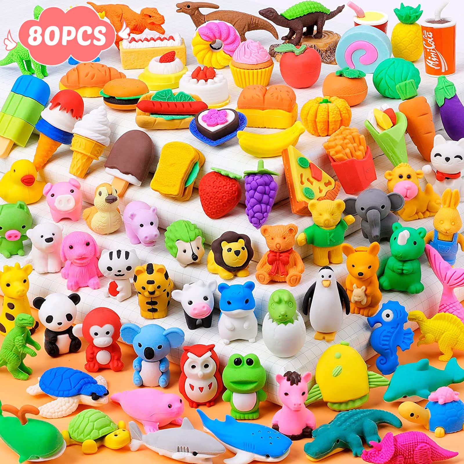 80 Pcs Animal Erasers Kids Puzzle Pencil Erasers Mini Erasers Toy Bulk Take Apart Erasers Back to School Supplies Gifts Students Classroom Rewards Prizes Game Treasure Box Party Favor Desk Pet