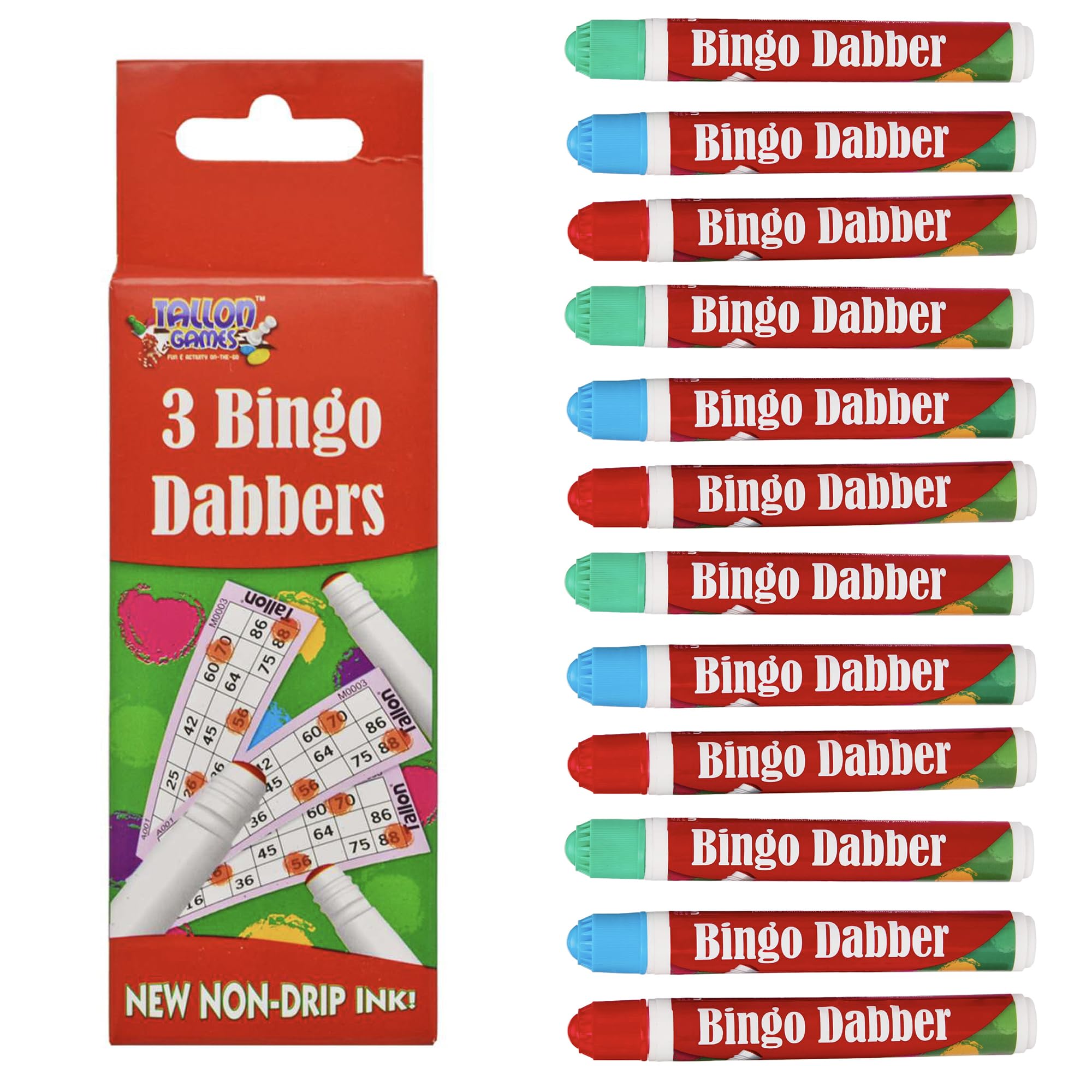 Lopéa Bingo Dabbers - 4 Pack, 12 Dabbers, Bright Red, Blue, and Green, Non-Drip Bingo Pens, Perfect for Bingo Nights With Friends and Family, Mess-Free pens