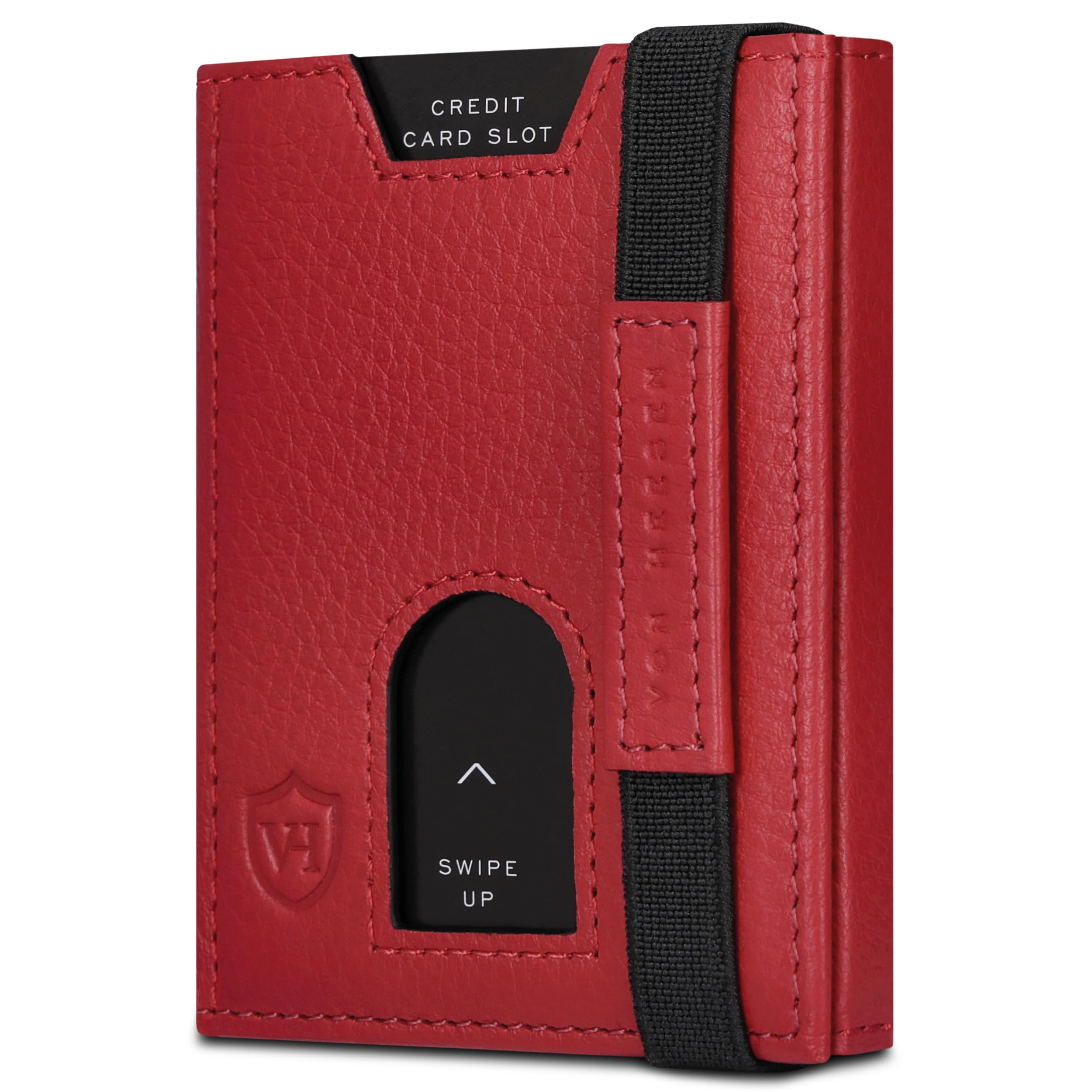 VON HEESEN Leder Slim Wallet - Geldbeutel mit RFID Schutz - Mini Geldbörse für Herren und Damen - Kartenetui Echtleder Karten Portemonnaie klein - Kreditkartenetui Rot