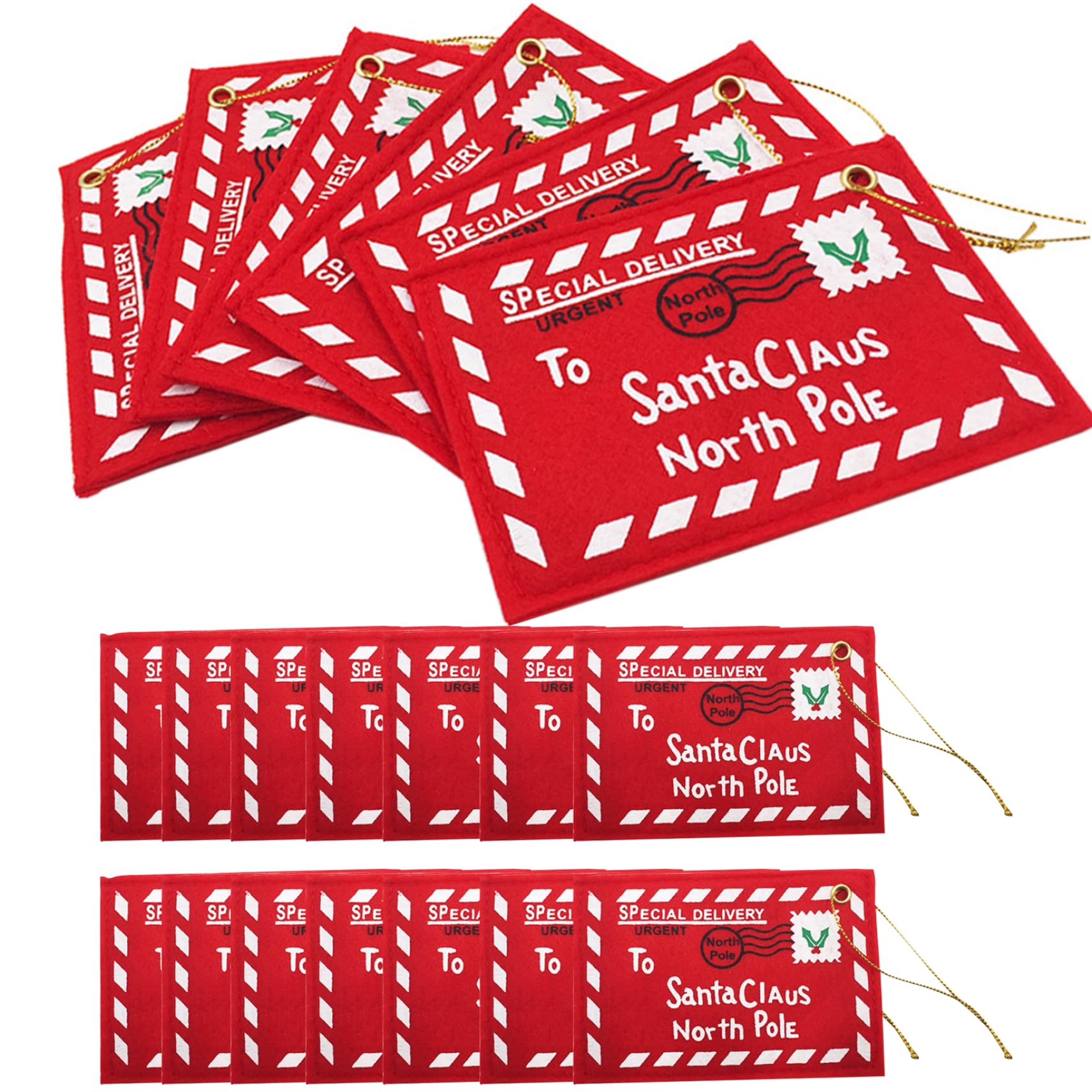 Lot 10 Enveloppes Feutre Pour Lettres Au Père Noël - 12x8 Cm, Avec Corde Suspension, Décoration Festive