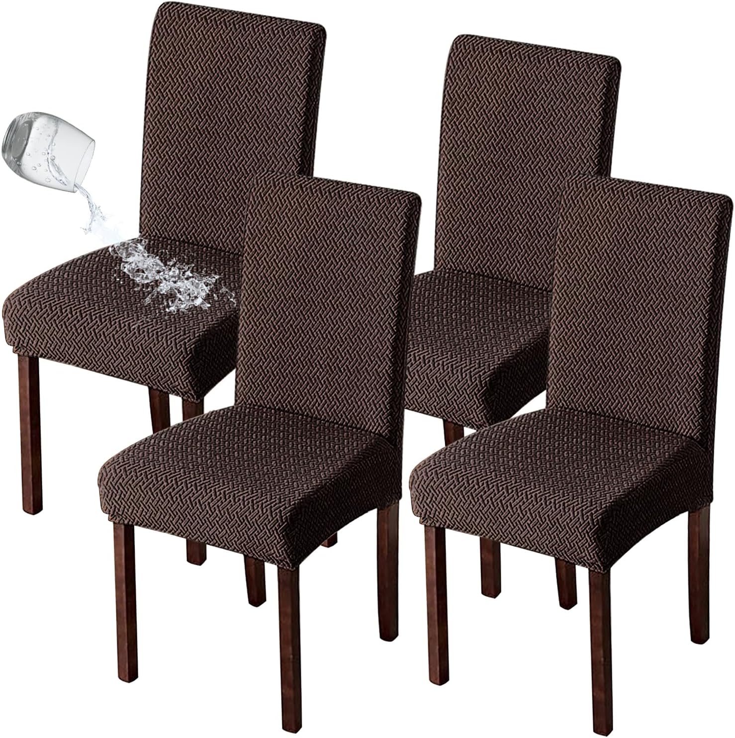 Waterproof Chair Covers for Dining Chairs Set of 4 Easy to Install and Wash, Stretch Kitchen Chair Covers with Nice Color, Restitant Matrial for Home, Hotel, Banquet (4, Brown, Normal)