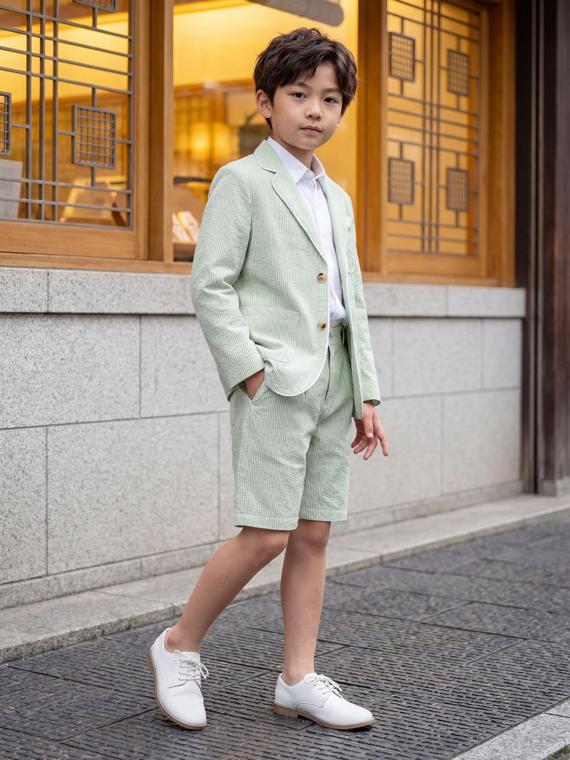 LOLANTA Blazer en Seersucker Respirant pour Enfants, Veste de Costume rayée élégante pour garçons, pour Occasions décontractées d’été, 7-13 Ans - 5