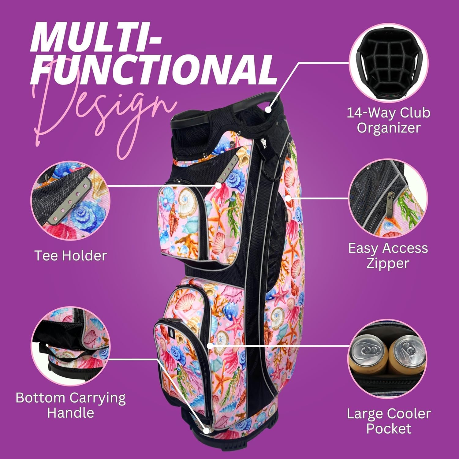 Luxury Women’s Golf Cart Bag – The Signature Series – 14-Way Organizer Top with Integrated Putter Well & Velour-Lined Valuables Pocket