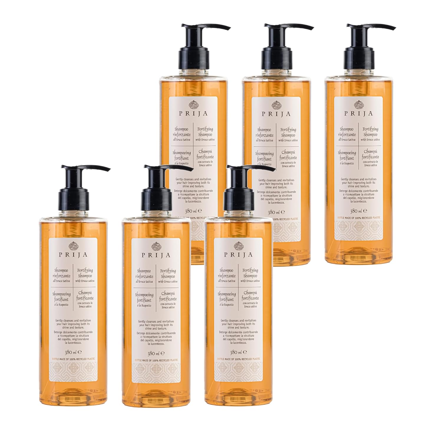 Prija Fortifying Shampoo Cleanses and Revitalizes Hair with Eruca Sativa for All Hair Types, Hydrating Shampoo Boosts Shine and Improves Texture 6 x 12.85 Fl. Oz