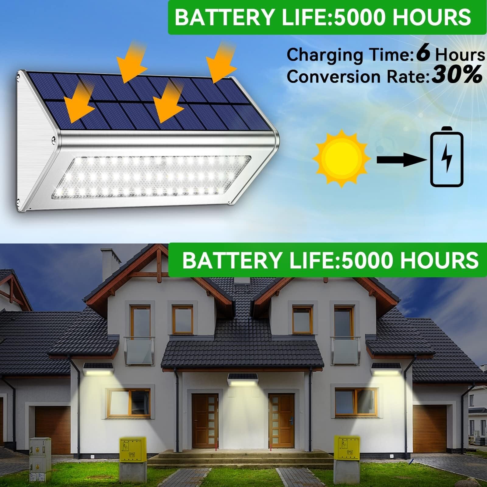 Reflektory zewnętrzne, Lampa solarna LED Zewnętrzna wodoodporna aluminiowa lampa ścieżkowa RIR z czujnikiem ruchu Zasilana energią słoneczną