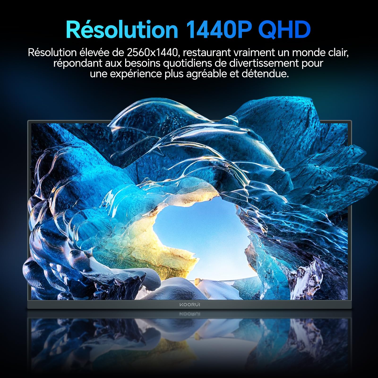 KOORUI E2721H 27 Pouces Ecran QHD 100Hz IPS 1MS AdaptiveSync VESA | 2560 x 1440 HDMI 2.0, DP 1.4, HDR10, 99% sRGB, 95% DCI-P3, design ultra-fin, inclinable -5°~15°, protection oculaire