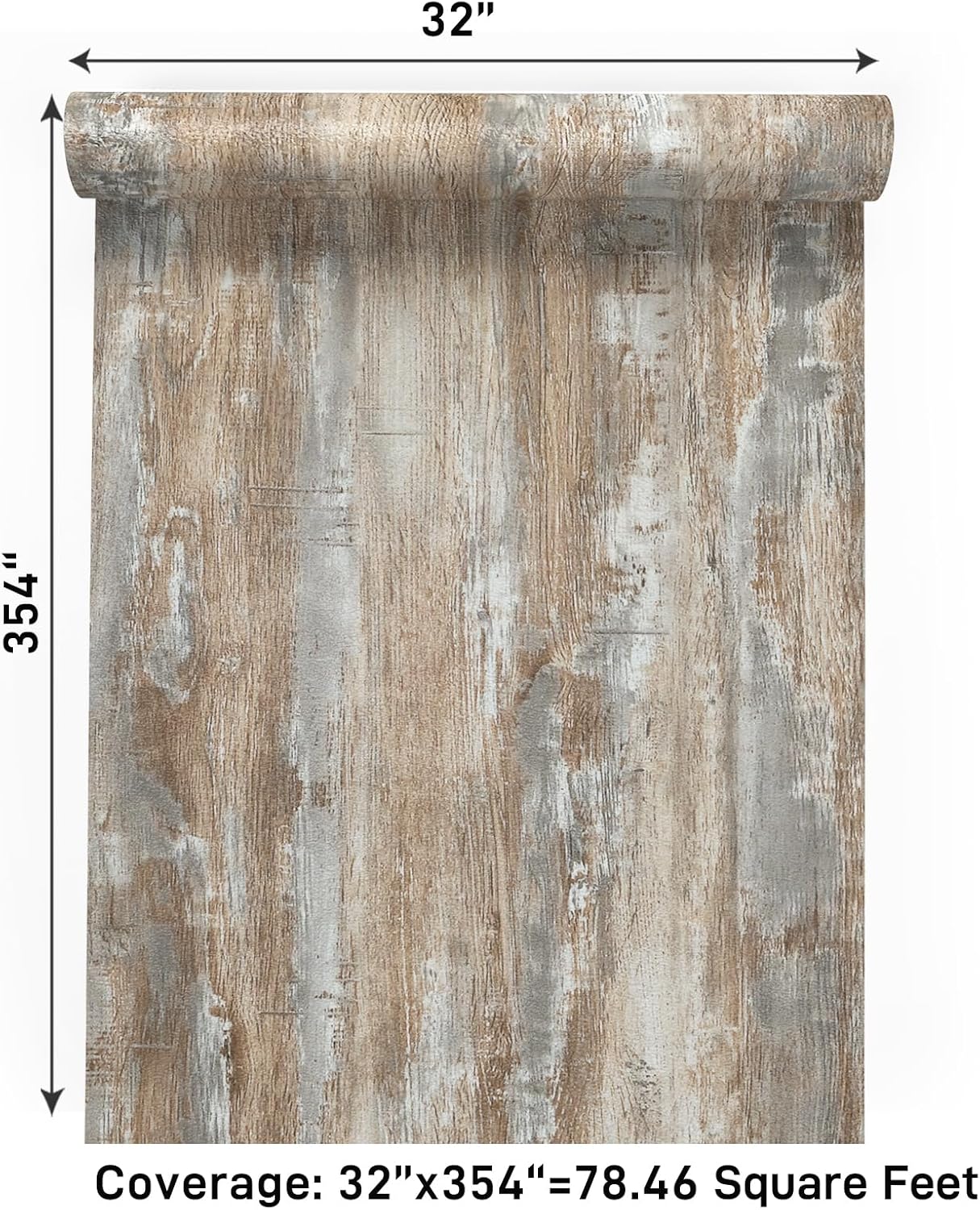 VaryPaper 32''x354'' Large Size Distressed Wood Wallpaper Peel and Stick Wood Grain Contact Paper for Countertops Cabinet Vinyl Wrap Removable Self Adhesive Vinyl Wall Paper for Bedroom Farmhouse