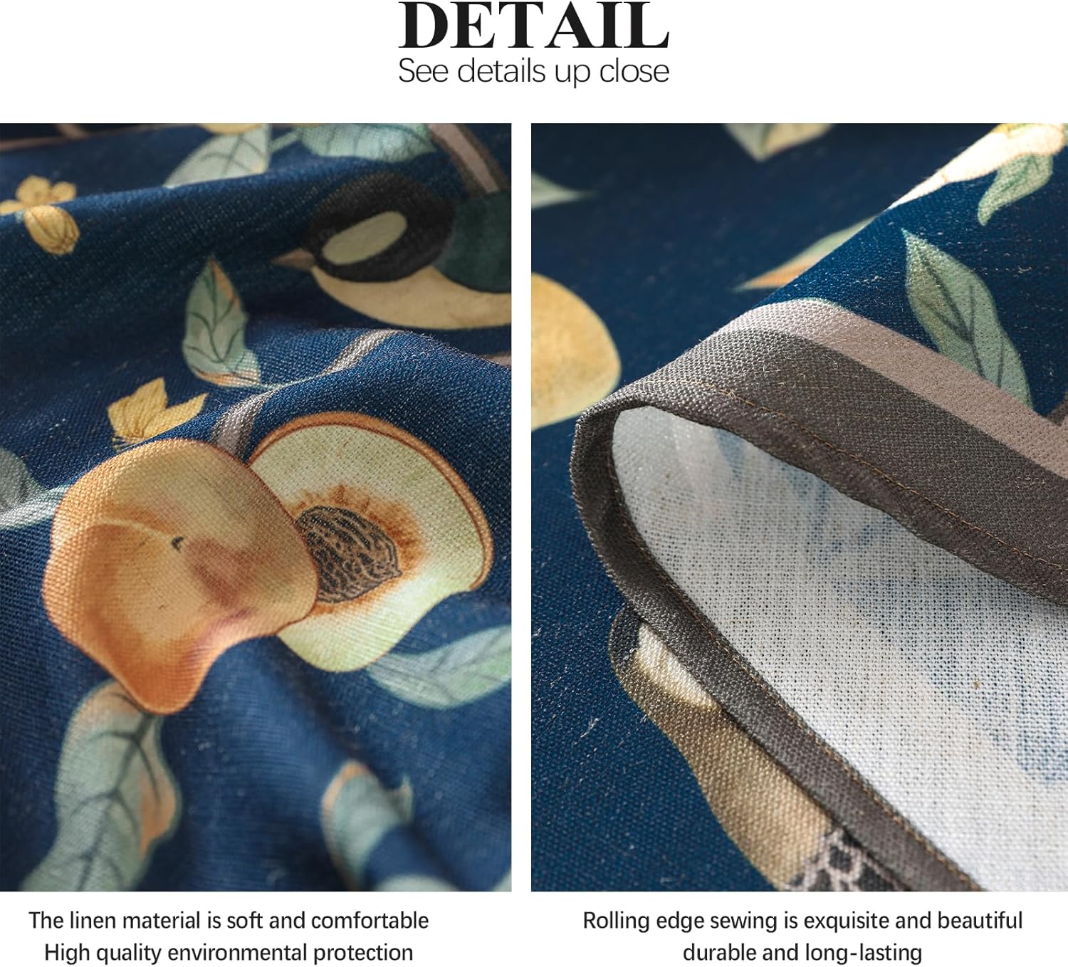 Linen 55 Inch Round Tablecloth,Wrinkle Resistant French Blue Tablecloth Print with Froal,Decor Stitch Table Cloth for Thanksgiving,Dining Room,Home,Kitchen Diameter 55"-DeweyA Blue