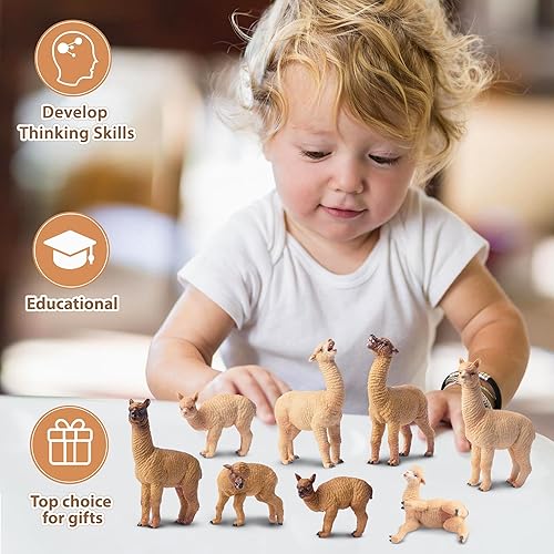 Miniatura 8 de Toymany 8 figuras de alpaca y llama, figuras de plástico de animales de la selva del bosque para niños y niñas de 3 a 5 6 a 12 años